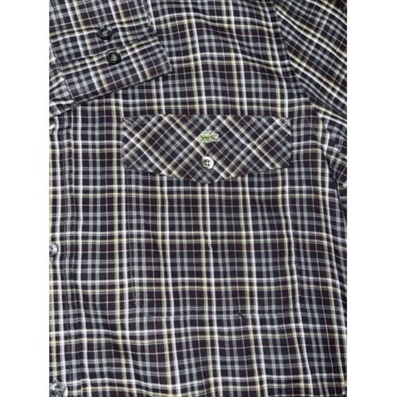 Lacoste Button Down Shirt Mens Size 40 Large Multicolor Plaid 2 Pocket Logo - Picture 3 of 6